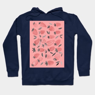 Watercolors strawberries - dusty pink on pink Hoodie